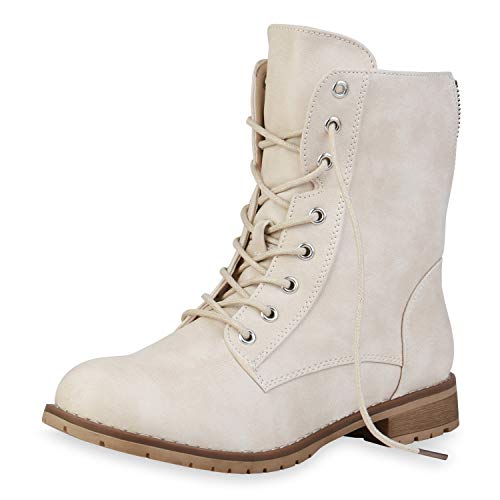 SCARPE VITA Damen Schnürstiefeletten Profilsohle Schnürer Leder-Optik Stiefeletten Freizeit Booties Herbst Schuhe 198150 Beige 36 von SCARPE VITA