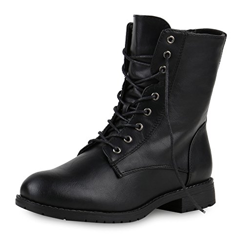 SCARPE VITA Damen Schnürstiefeletten Profilsohle Stiefeletten Leder-Optik 164133 Schwarz 38 von SCARPE VITA