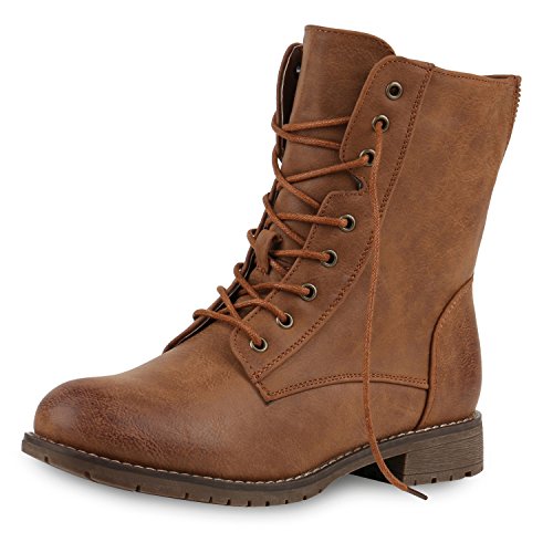 SCARPE VITA Damen Schnürstiefeletten Profilsohle Stiefeletten Leder-Optik 164134 Braun 39 von SCARPE VITA
