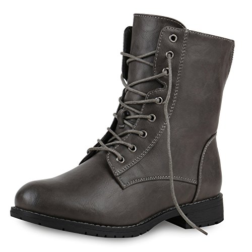 SCARPE VITA Damen Schnürstiefeletten Profilsohle Stiefeletten Leder-Optik 164135 Grau 41 von SCARPE VITA