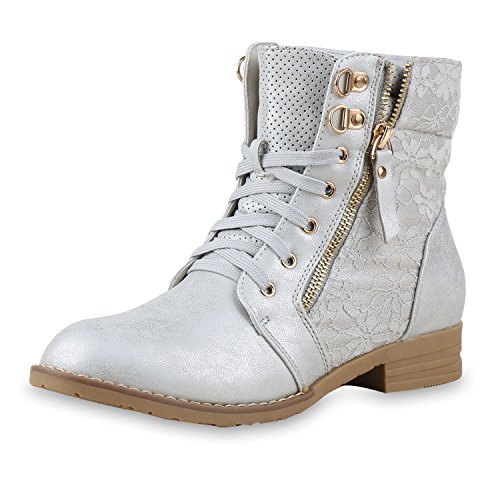 SCARPE VITA Damen Schnürstiefeletten Spitze Stiefeletten Zipper Worker Boot 160297 Silber Spitze 36 von SCARPE VITA