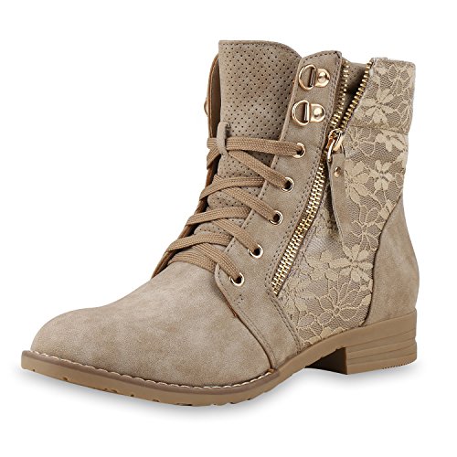 SCARPE VITA Damen Schnürstiefeletten Spitze Stiefeletten Zipper Worker Boot 160301 Khaki Spitze 36 von SCARPE VITA