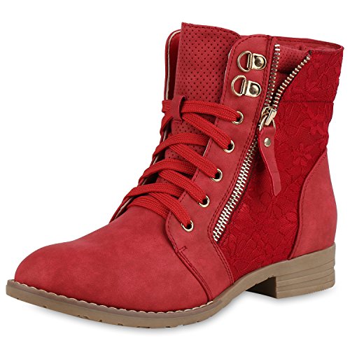 SCARPE VITA Damen Schnürstiefeletten Spitze Stiefeletten Zipper Worker Boot 160307 Rot Spitze 39 von SCARPE VITA