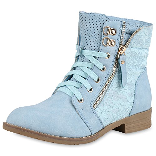 SCARPE VITA Damen Schnürstiefeletten Spitze Stiefeletten Zipper Worker Boot 160308 Hellblau Spitze 41 von SCARPE VITA
