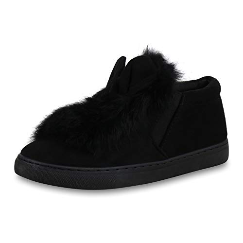 SCARPE VITA Damen Slip On Sneaker Fell Slippers Wildleder-Optik Turnschuhe 173318 Schwarz 39 von SCARPE VITA