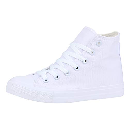 SCARPE VITA Damen Sneaker High Basic Turnschuhe Schnürer Freizeit Schuhe Canvas Stoff Schnürschuhe 172955 Weiss Weiss High 36 von SCARPE VITA