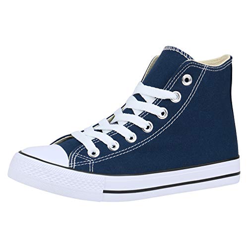 SCARPE VITA Damen Sneaker High Basic Turnschuhe Schnürer Freizeit Schuhe Canvas Stoff Schnürschuhe 172958 Dunkelblau High 37 von SCARPE VITA