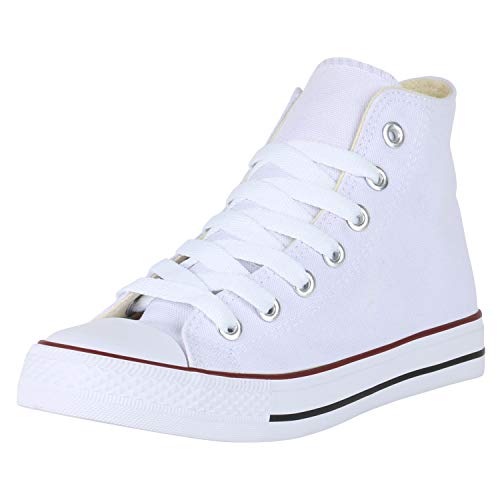 SCARPE VITA Damen Sneaker High Basic Turnschuhe Schnürer Freizeit Schuhe Canvas Stoff Schnürschuhe 173007 Weiss High 41 von SCARPE VITA