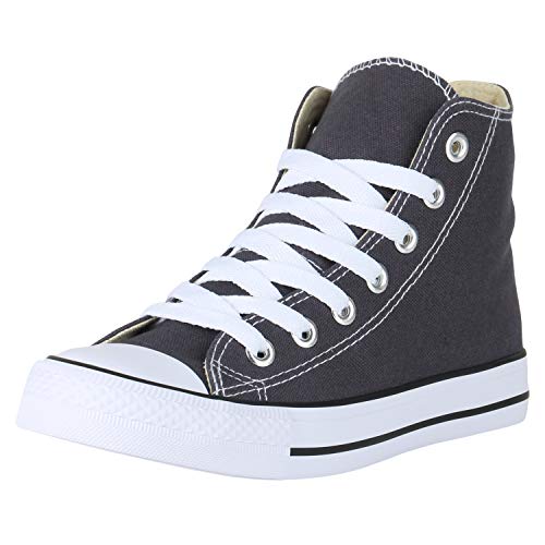 SCARPE VITA Damen Sneaker High Basic Turnschuhe Schnürer Freizeit Schuhe Canvas Stoff Schnürschuhe 173009 Dunkelgrau High 36 von SCARPE VITA