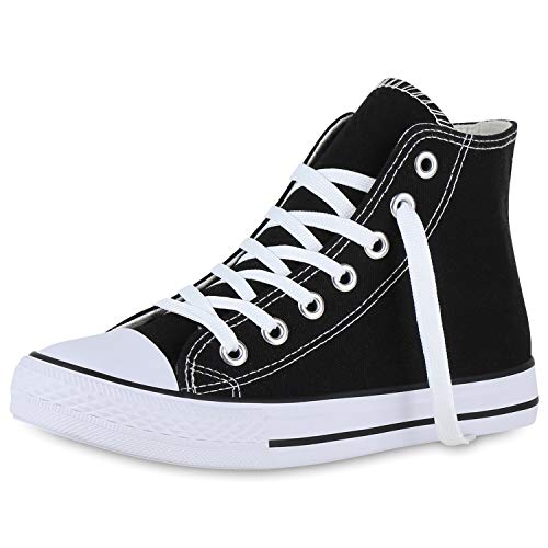 SCARPE VITA Damen Sneaker High Basic Turnschuhe Schnürer Freizeit Schuhe Canvas Stoff Schnürschuhe 174039 Schwarz 38 von SCARPE VITA