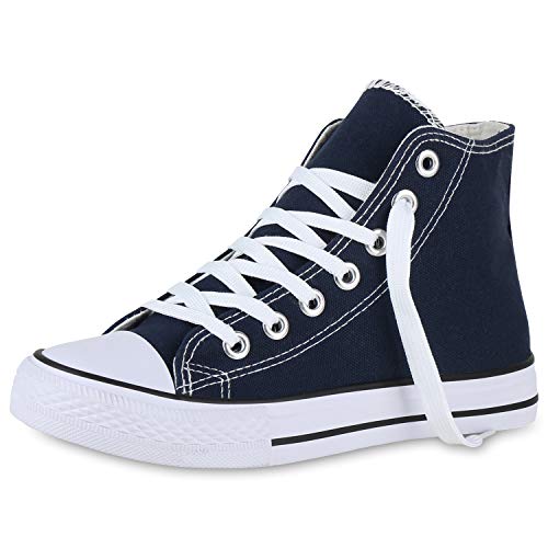 SCARPE VITA Damen Sneaker High Basic Turnschuhe Schnürer Freizeit Schuhe Canvas Stoff Schnürschuhe 174040 Dunkelblau 39 von SCARPE VITA