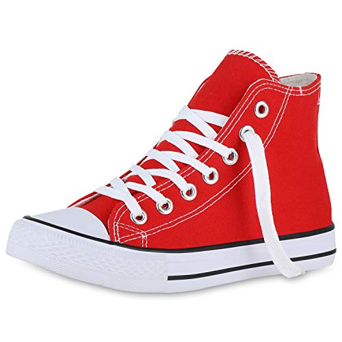 SCARPE VITA Damen Sneaker High Basic Turnschuhe Schnürer Freizeit Schuhe Canvas Stoff Schnürschuhe 174043 Rot 36 von SCARPE VITA