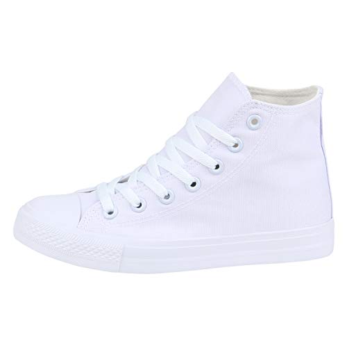 SCARPE VITA Damen Sneaker High Basic Turnschuhe Schnürer Freizeit Schuhe Canvas Stoff Schnürschuhe 178553 Weiss Weiss High 36 von SCARPE VITA