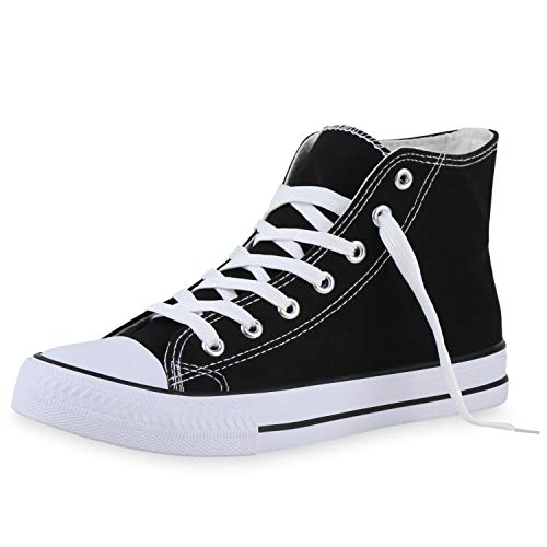 SCARPE VITA Damen Sneaker High Bequeme Schnürer Freizeit Schürschuhe Stoffschuhe Basic Schuhe 198029 Schwarz 38 von SCARPE VITA