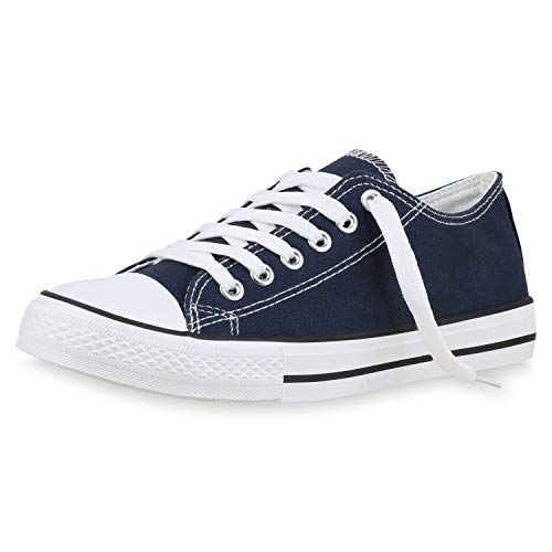 SCARPE VITA Damen Sneaker Low Basic Canvas Turnschuhe Schnürer Bequeme Freizeit Schuhe Flats Stoff Schnürschuhe 173968 Dunkelblau Basic 37 von SCARPE VITA