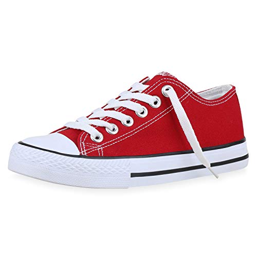 SCARPE VITA Damen Sneaker Low Basic Canvas Turnschuhe Schnürer Bequeme Freizeit Schuhe Flats Stoff Schnürschuhe 173972 Rot Basic 36 von SCARPE VITA