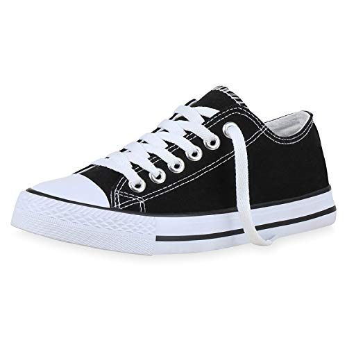 SCARPE VITA Damen Sneaker Low Basic Canvas Turnschuhe Schnürer Freizeit Schuhe 173966 Schwarz Weiss 40 von SCARPE VITA