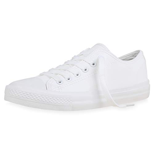 SCARPE VITA Damen Sneaker Low Basic Turnschuhe Schnürer Bequeme Schuhe Stoff Freizeitschuhe Schnürschuhe 183732 Weiss Kunstleder 36 von SCARPE VITA