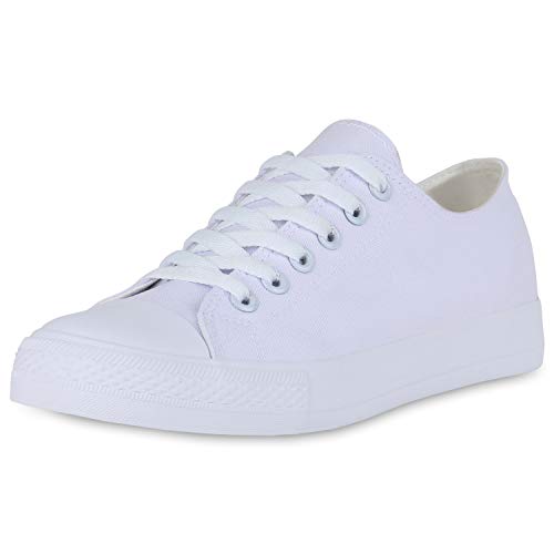 SCARPE VITA Damen Sneaker Low Basic Turnschuhe Schnürer Freizeit Schuhe Canvas Stoff Schnürschuhe 172808 Weiss Weiss Low 46 von SCARPE VITA