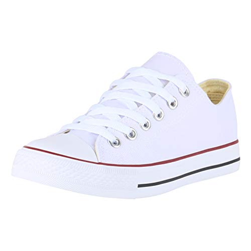 SCARPE VITA Damen Sneaker Low Basic Turnschuhe Schnürer Freizeit Schuhe Canvas Stoff Schnürschuhe 172809 Weiss Low 36 von SCARPE VITA