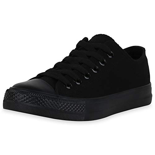 SCARPE VITA Damen Sneaker Low Basic Turnschuhe Schnürer Freizeit Schuhe Canvas Stoff Schnürschuhe 172810 Schwarz Schwarz Low 36 von SCARPE VITA