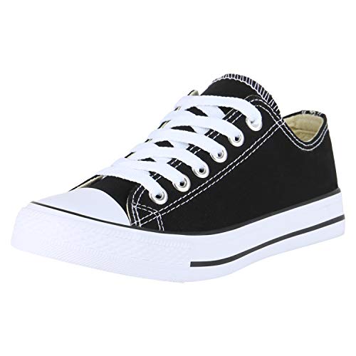 SCARPE VITA Damen Sneaker Low Basic Turnschuhe Schnürer Freizeit Schuhe Canvas Stoff Schnürschuhe 172811 Schwarz Low 38 von SCARPE VITA