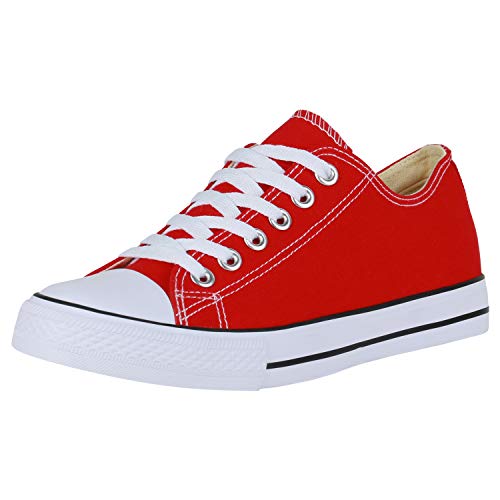 SCARPE VITA Damen Sneaker Low Basic Turnschuhe Schnürer Freizeit Schuhe Canvas Stoff Schnürschuhe 172812 Rot Low 42 von SCARPE VITA