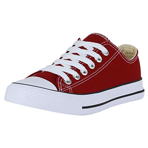 SCARPE VITA Damen Sneaker Low Basic Turnschuhe Schnürer Freizeit Schuhe Canvas Stoff Schnürschuhe 172813 Dunkelrot Low 36 von SCARPE VITA