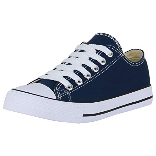SCARPE VITA Damen Sneaker Low Basic Turnschuhe Schnürer Freizeit Schuhe Canvas Stoff Schnürschuhe 172814 Dunkelblau Low 36 von SCARPE VITA