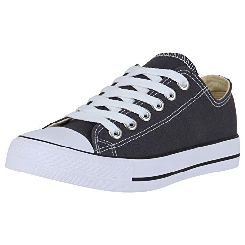 SCARPE VITA Damen Sneaker Low Basic Turnschuhe Schnürer Freizeit Schuhe Canvas Stoff Schnürschuhe 172815 Dunkelgrau Low Low 37 von SCARPE VITA