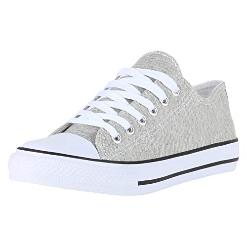 SCARPE VITA Damen Sneaker Low Basic Turnschuhe Schnürer Freizeit Schuhe Canvas Stoff Schnürschuhe 172816 Hellgrau Low 36 von SCARPE VITA