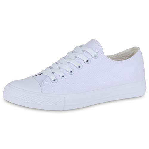 SCARPE VITA Damen Sneaker Low Basic Turnschuhe Schnürer Freizeit Schuhe Canvas Stoff Schnürschuhe 172852 Weiss Weiss Low 45 von SCARPE VITA