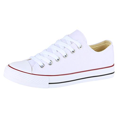 SCARPE VITA Damen Sneaker Low Basic Turnschuhe Schnürer Freizeit Schuhe Canvas Stoff Schnürschuhe 172853 Weiss Low 36 von SCARPE VITA