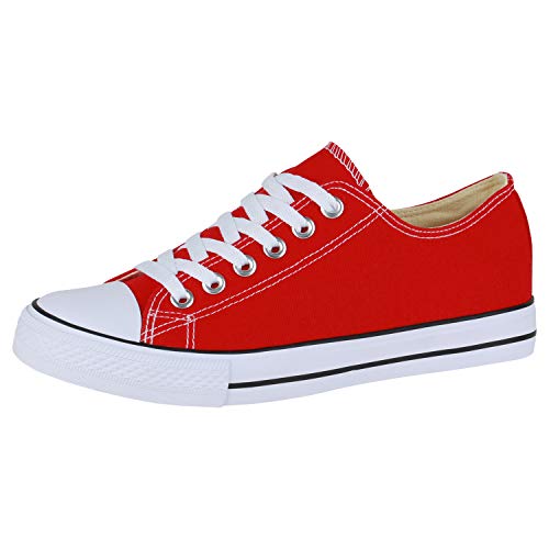 SCARPE VITA Damen Sneaker Low Basic Turnschuhe Schnürer Freizeit Schuhe Canvas Stoff Schnürschuhe 172857 Rot Low 41 von SCARPE VITA