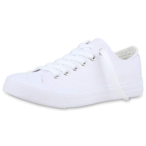 SCARPE VITA Damen Sneaker Low Basic Turnschuhe Schnürer Freizeit Schuhe Canvas Stoff Schnürschuhe 175081 Weiss Weiss White 46 von SCARPE VITA