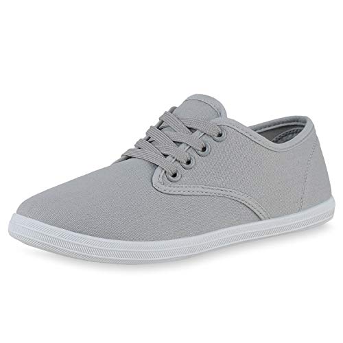 SCARPE VITA Damen Sneaker Low Bequeme Stoffschuhe Freizeit Schuhe Basic Schnürer Schnürschuhe 610366 Grau White 38 von SCARPE VITA