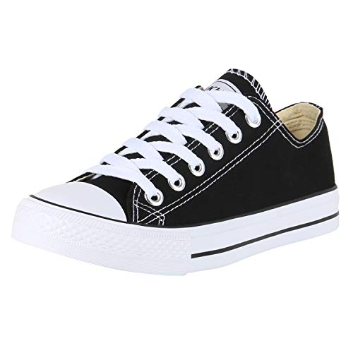 SCARPE VITA Damen Sneaker Low Canvas Schuhe Basic Turnschuhe Schnürer Freizeit Sportschuhe 172818 Schwarz White 42 von SCARPE VITA