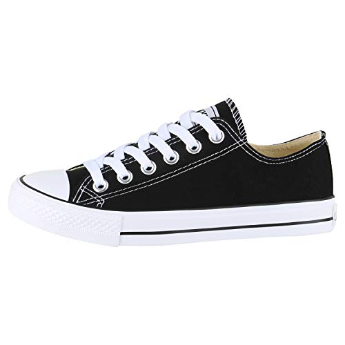 SCARPE VITA Damen Sneaker Low Canvas Schuhe Basic Turnschuhe Schnürer Freizeit Sportschuhe 172872 Schwarz Black 36 von SCARPE VITA