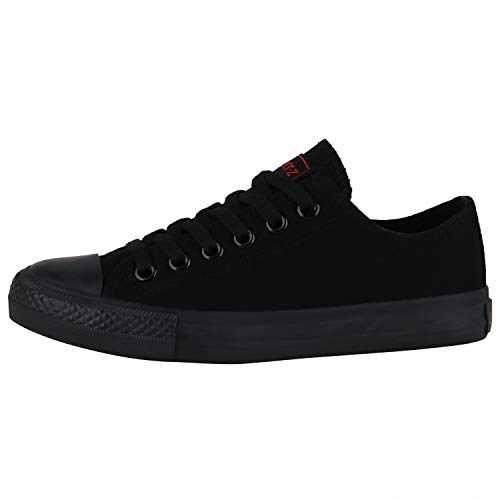 SCARPE VITA Damen Sneaker Low Canvas Schuhe Basic Turnschuhe Schnürer Freizeit Sportschuhe 172874 Schwarz Schwarz Total 42 von SCARPE VITA