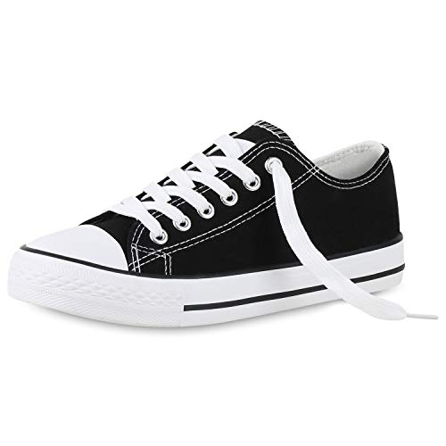 SCARPE VITA Damen Sneaker Low Canvas Stoff Schuhe Basic Turnschuhe Schnürer Freizeit Sportschuhe 154498 Schwarz Basic 38 von SCARPE VITA