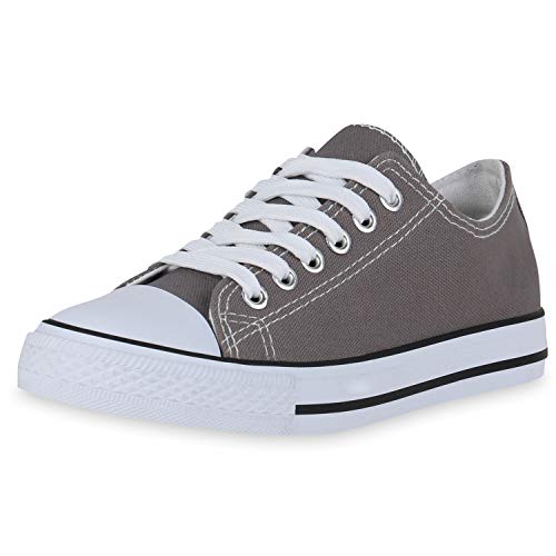 SCARPE VITA Damen Sneaker Low Stoffschuhe Basic Schnürer Schuhe Turnschuhe Flats Freizeit Sportschuhe Schnürschuhe 172831 Grau Basic 36 von SCARPE VITA