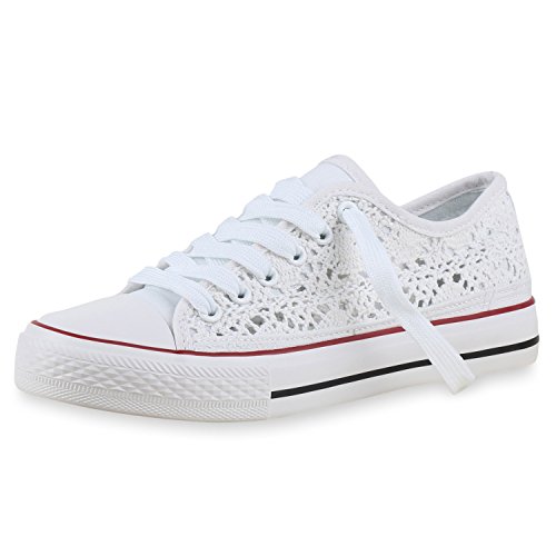 SCARPE VITA Damen Sneakers Stoffschuhe Spitze Sportschuhe Freizeit Schuhe 160415 Weiss White Total 38 von SCARPE VITA