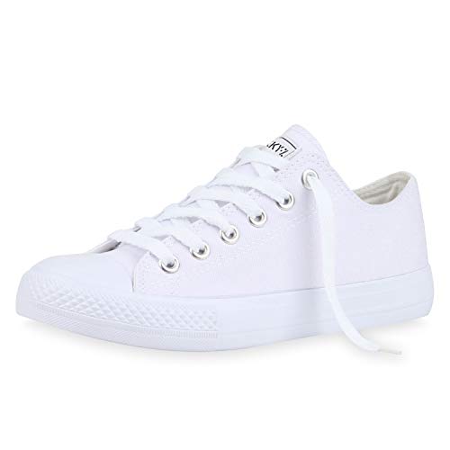 SCARPE VITA Damen Sneakers Stoffschuhe Spitze Sportschuhe Freizeit Schuhe Weiss White 39 von SCARPE VITA