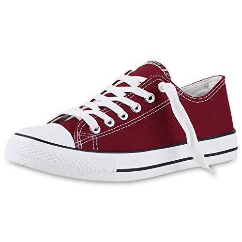 SCARPE VITA Damen Sneakers Stoffschuhe Sportschuhe Schnürer Freizeit Schuhe 140785 Dunkelrot Basic 37 von SCARPE VITA