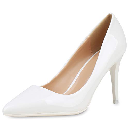 SCARPE VITA Damen Spitze Pumps Elegante Lack Schuhe Stiletto Abendschuhe High Heels Absatzschuhe 190440 Weiss 39 von SCARPE VITA