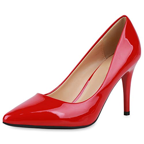 SCARPE VITA Damen Spitze Pumps Elegante Lack Schuhe Stiletto Abendschuhe High Heels Absatzschuhe 190442 Rot 37 von SCARPE VITA