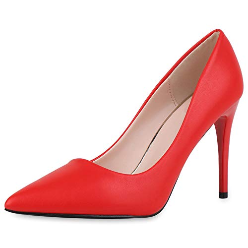 SCARPE VITA Damen Spitze Pumps Klassische Stiletto Schuhe High Heels Absatzschuhe Leder-Optik Partyschuhe 186273 Rot 37 von SCARPE VITA