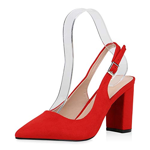 SCARPE VITA Damen Spitze Pumps Slingpumps High Heels Blockabsatz Schuhe Slingback Abendschuhe Elegante Absatzschuhe 187693 Rot 36 von SCARPE VITA