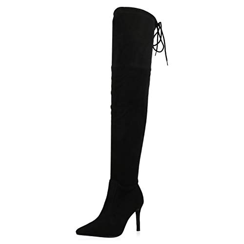 SCARPE VITA Damen Stiefel Leicht Gefütterte Overknees Spitze Herbst Schuhe Freizeit Stiletto Absatzschuhe Basic Herbstschuhe 197230 Schwarz 37 von SCARPE VITA