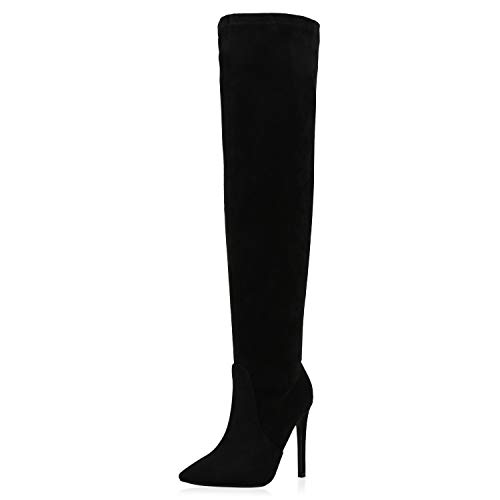 SCARPE VITA Damen Stiefel Overknees Stiletto High Heels Boots Wildleder-Optik Schuhe Absatzschuhe Langschaftstiefel 188042 Schwarz Total 36 von SCARPE VITA